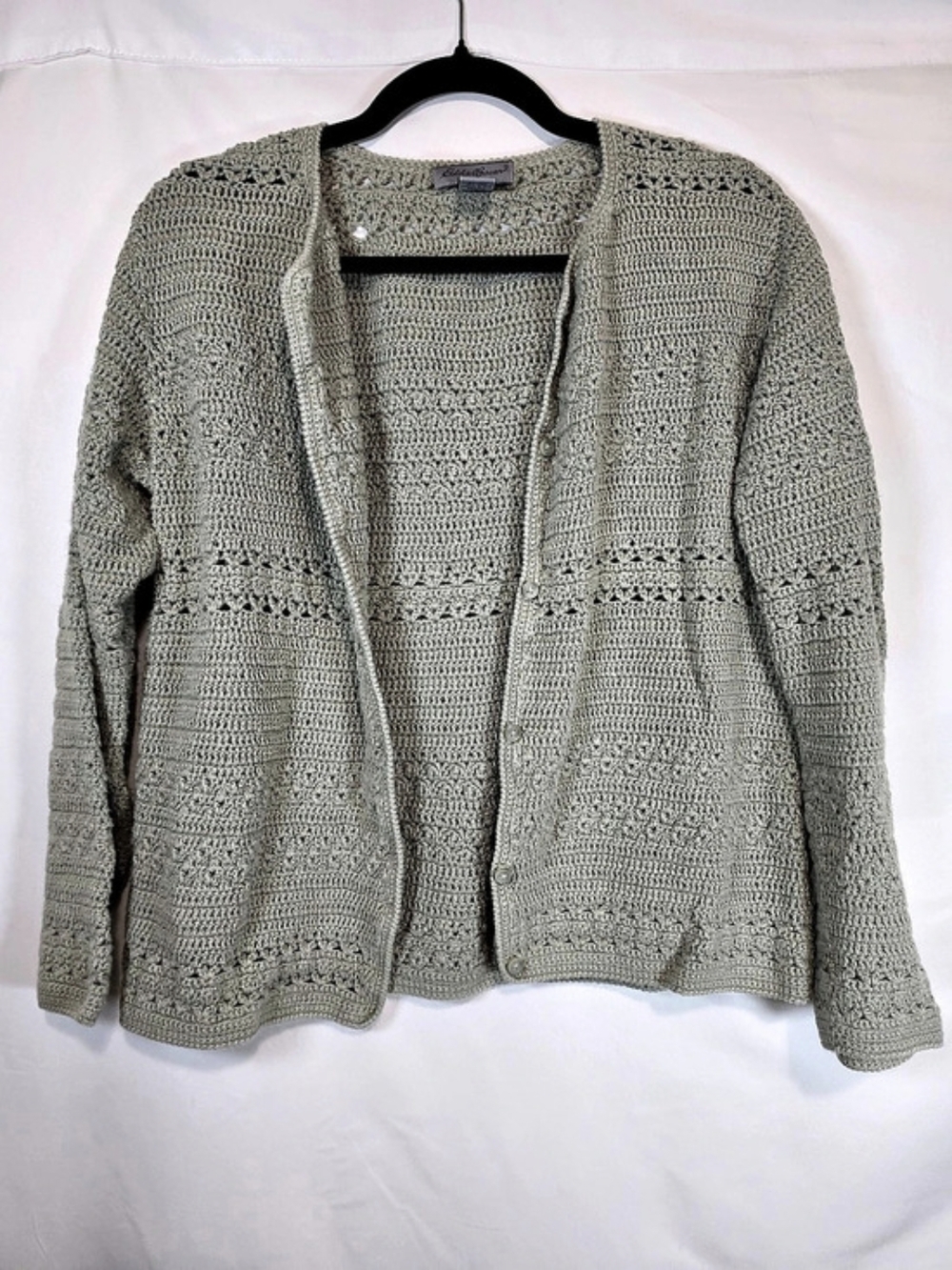 Eddie Bauer Open Front Knit Cardigan Green Size Large
